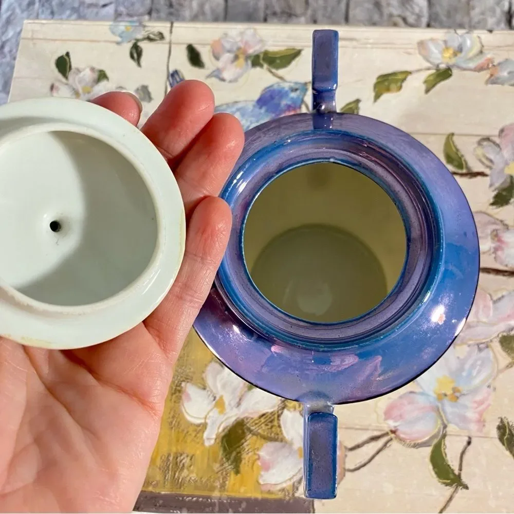Chikaramachi Hand Painted Sugar Bowl Matching Lid Made in Japan Floral Stamped